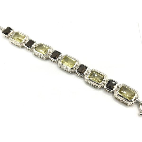 Sterling Silver Natural Lemon Quartz (29ct) with Smoky Quartz (15ct) Bracelet, W/A $1575.00.