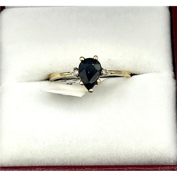 14KT Yellow Gold Natural Blue Sapphire (1ct) and Diamonds (0.04ct) Ring, Size 6.5, W/A $1730.00. Sap