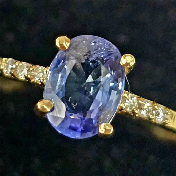 10K Yellow Gold 2.1G Sapphire 1Ct Diamond 0.05Ct Ring (~Size 6.5)(Ring is resizable for $40), Made i