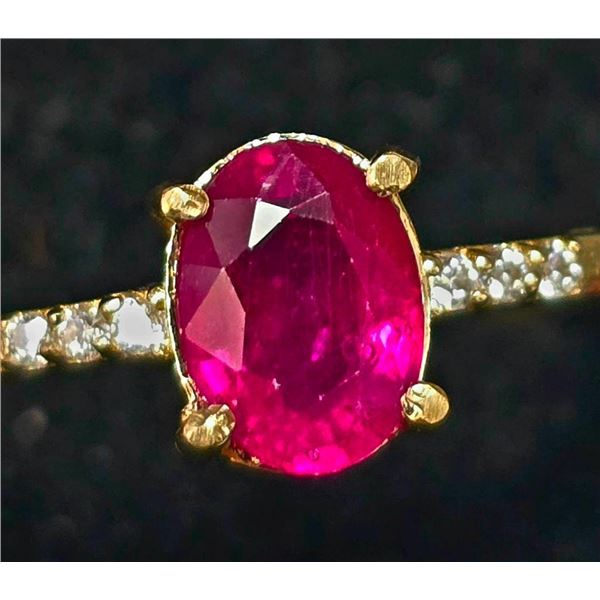 10K Yellow Gold 2G Ruby 1.3Ct Diamond 0.05Ct Ring (~Size 6.5)(Ring is resizable for $40), Made in Ca