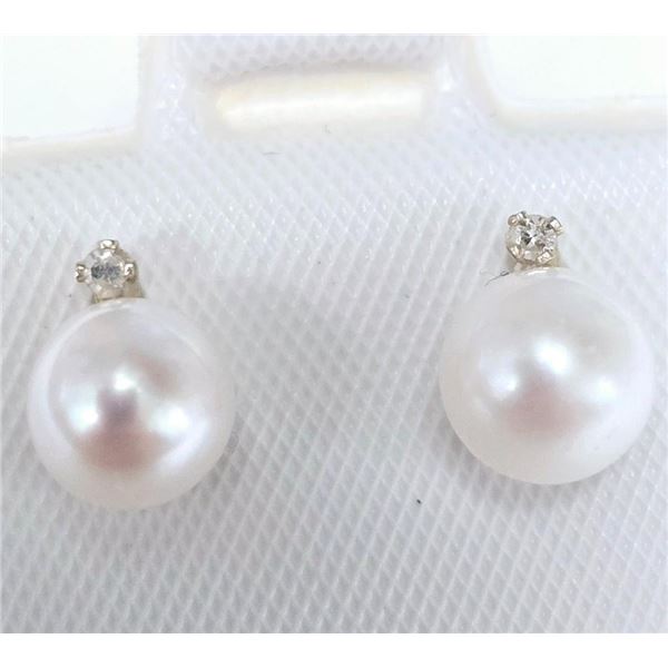 14K Yellow Gold Pearl And Diamond Earrings, Made in Canada, Suggested Retail Value $240