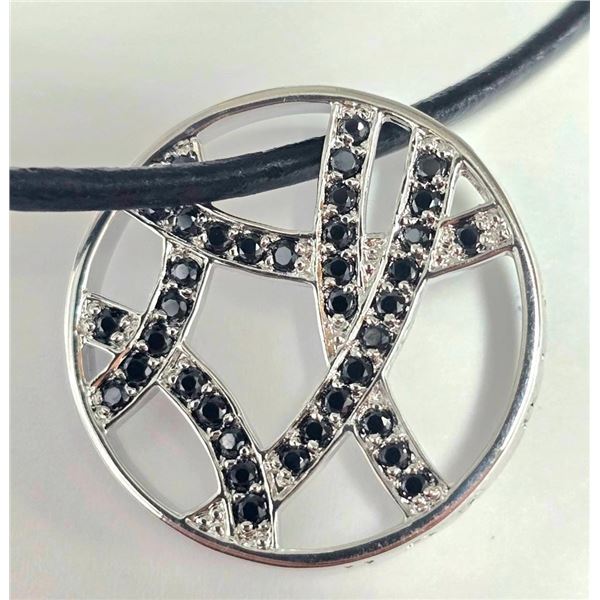 Silver Diamond And Black Cz With Leather Necklace, Suggested Retail Value $80