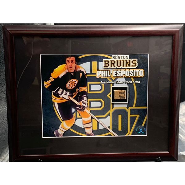 PHIL ESPOSITO BRUINS #7 - COLLECTOR FRAMED PICTURE WITH AUTHENTIC GAME USED STICK PIECE: issued by: 