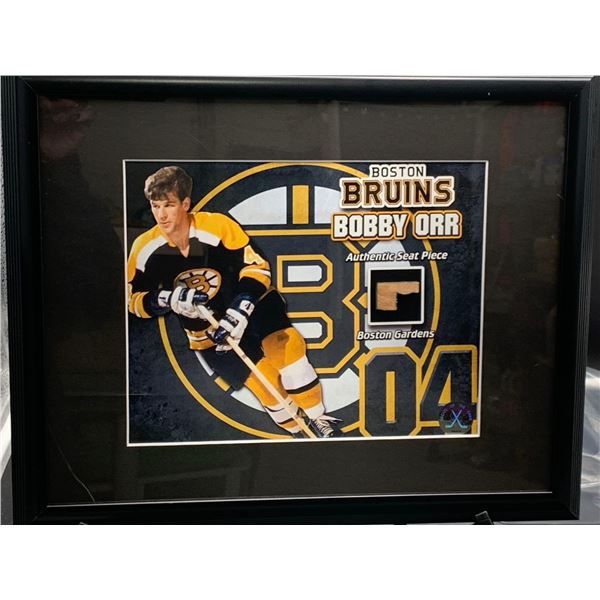 BOBBY ORR BRUINS #4 - COLLECTOR FRAMED PICTURE WITH AUTHENTIC BOSTON GARDENS SEAT PIECE: issued by: 