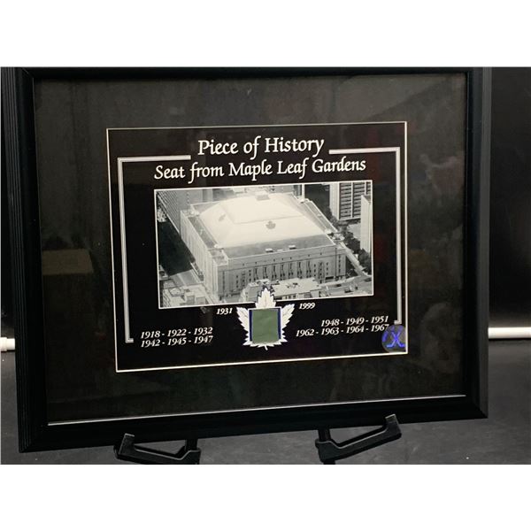 MAPLE LEAF GARDENS PIECE OF HISTORY FRAMED PICTURE WITH AUTHENTIC MAPLE LEAF GARDENS SEAT PIECE: iss