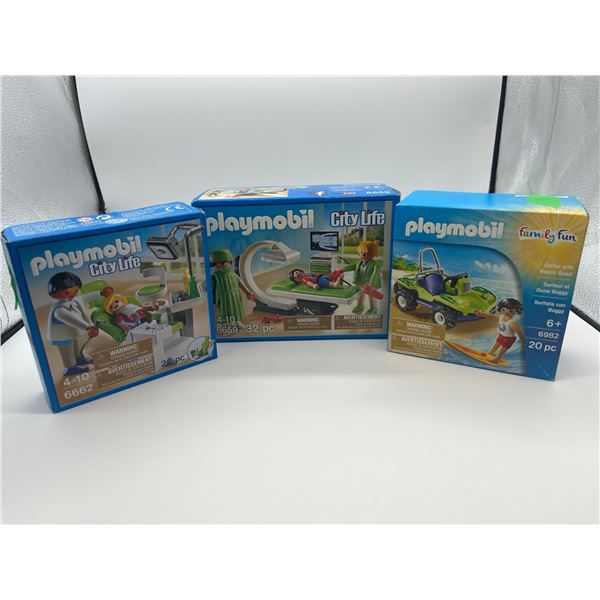 Playmobil City Life Dentist #6662 26pcs & X-Ray #6659 32pcs & Family Fun Surfer with Beach Quad #698