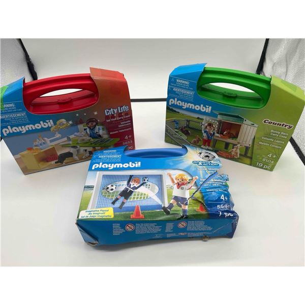 Playmobil City Life Vet Visit Carry Case 5653 & Country Bunny Barn Carry Case 9104 & Sports & Action