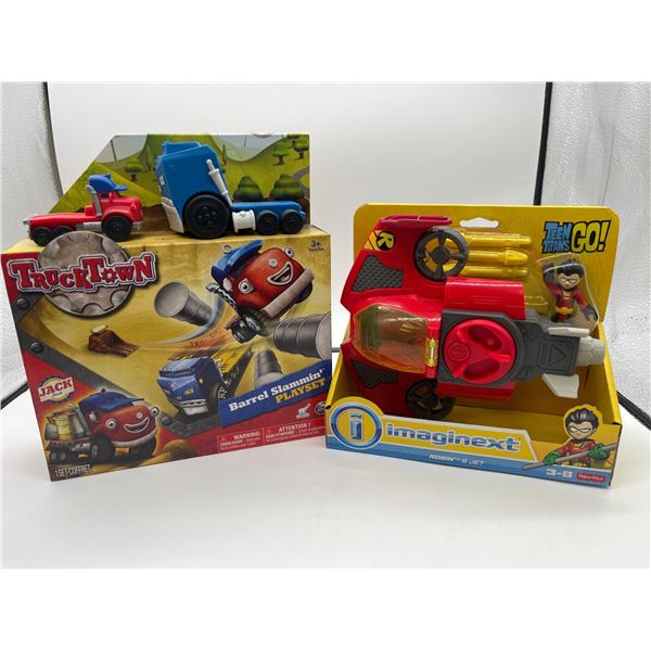 Truck Town Barrel Slammin Playset AND Imaginext Teen Titan Go! Robin & Jet