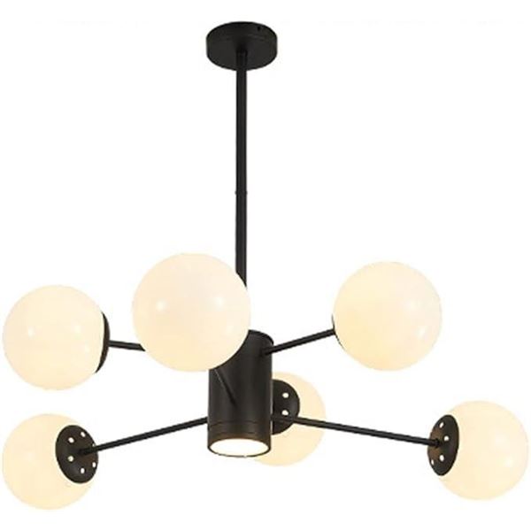 Modern Glass Chandelier, Mid Century Metal Pendent Lighting with Globe Frosted Glass Shade Flush Mou