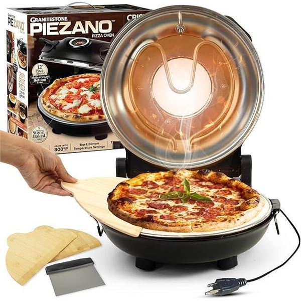 PIEZANO Crispy Crust Pizza Oven by Granitestone – Electric Pizza Oven Indoor, 12 Inch Indoo
