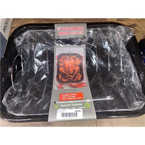 19" Black Enameled Roaster with Rack