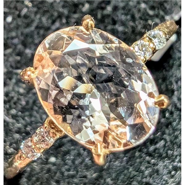 10K Yellow Gold 1.45G 3Ct Morganite & Lab Dia 0.05Ct Ring (~Size 7), Made in Canada, Appraised Retai