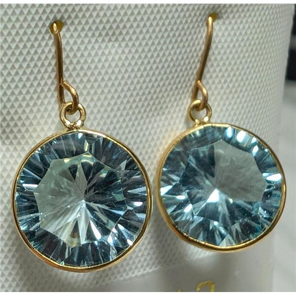 10K Yellow Gold 1.93G 8.4Ct Bue Topaz Earrings, Made in Canada, Appraised Retail $1000