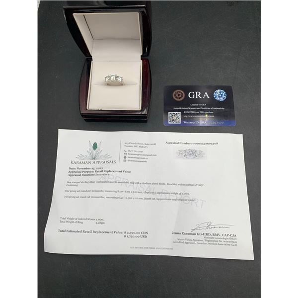 4.00 CT TW GRA CERTIFIED ROUND BRILLIANT CUT MOISSANITE STONES VVS D COLOR WITH 2.00 CT IN CENTER WI
