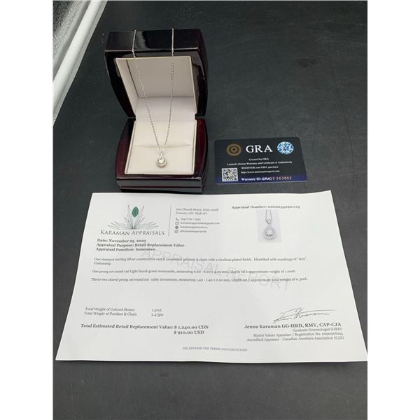 1.00 CT GRA CERTIFIED ROUND BRILLIANT CUT MOISSANITE STONE VVS D COLOR SET IN CENTER WITH 32 ROUND C