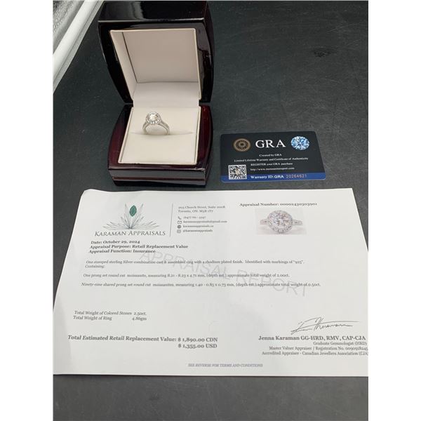 2.00 CT GRA CERTIFIED ROUND BRILLIANT CUT MOISSANITE STONE VVS D COLOR WITH 99 ROUND CUT MOISSANITE 