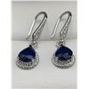 Image 2 : Blue Sapphire Tear Drop Cut Ladies .925 Silver Earring Set