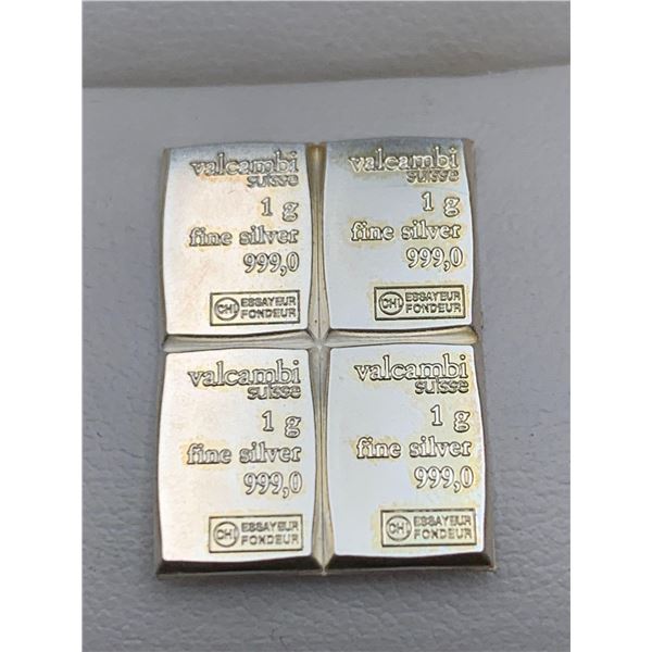 Valcambi Suisse .999 Pure SIlver LOT of 4 1g Wafer Bars