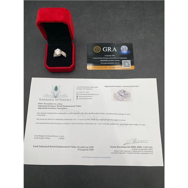 5.00 CT GRA CERTIFIED ROUND BRILLIANT CUT MOISSANITE STONE VVS D COLOR SET IN CENTER WITH 130 ROUND 