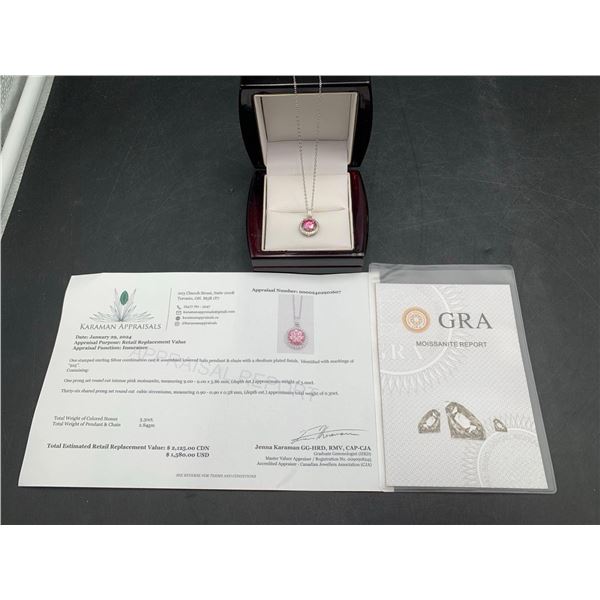 3.00 CT GRA CERTIFIED ROUND BRILLIANT CUT MOISSANITE STONE VVS INTENSE PINK COLOR SET IN CENTER WITH