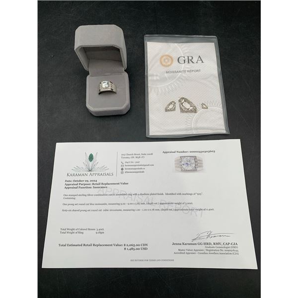 3.00 CT GRA CERTIFIED ROUND BRILLIANT CUT MOISSANITE STONE VVS D COLOR SET IN CENTER WITH 66 ROUND C