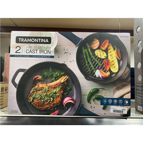 Tramontina Pre-Seasoned Cast Iron Pans, 10in Grill and 12in Skillet