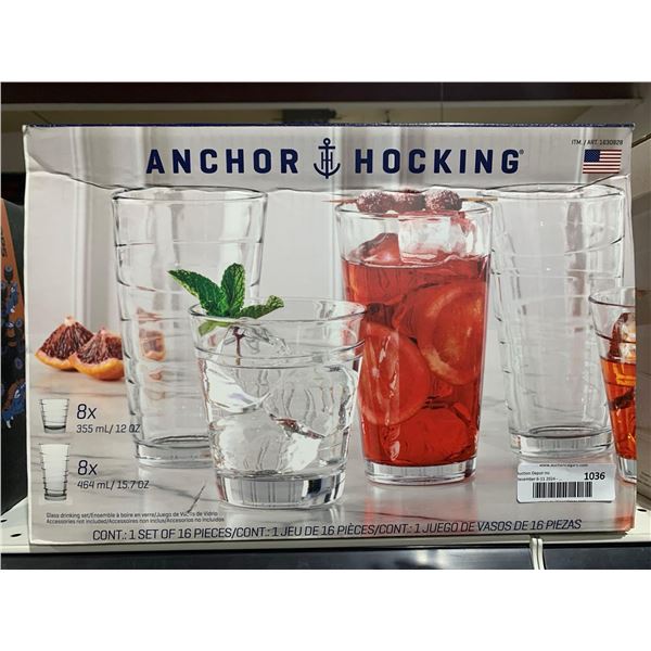 Anchor Hocking Glass Drinking Set (8 x 464ml, 8 x 355ml)