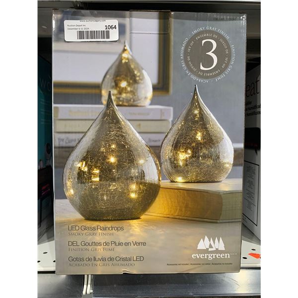 LED Glass Raindrops Smoky Gray Finish, Set of 3