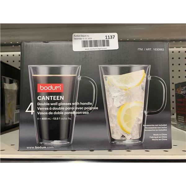 Bodum Canteen 4 Double Wall Glasses with Handle, Hot or Cold
