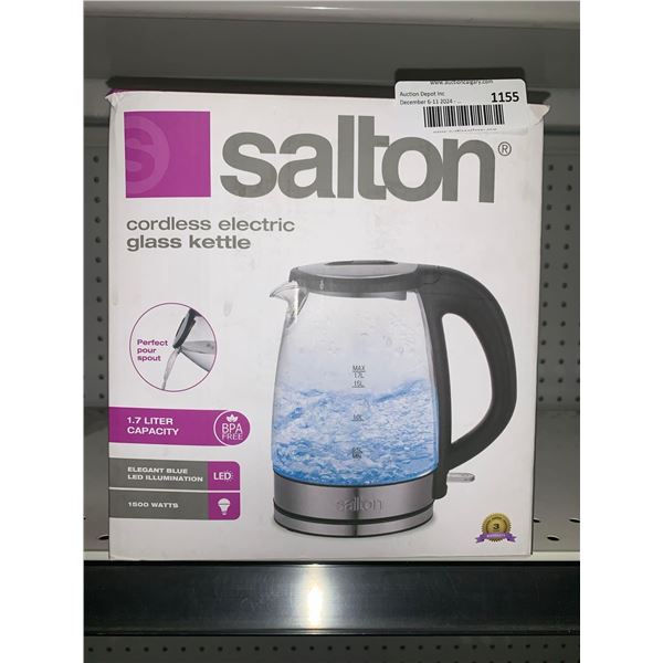 Salton Cordless Electric Glass Kettle 1500w, Elegant Blue LED with 1.7L Capacity