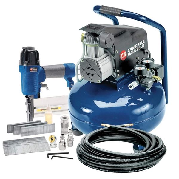 Campbell 6 Gallon Hausfeld Air Compressor and Brad Nailer/Stapler Combo Kit