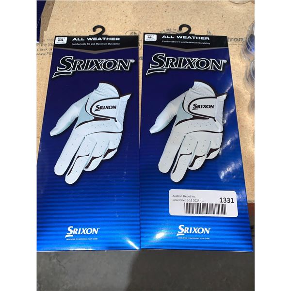 Srixon All Weather Mens ML Regular Fit Glove White Lot of 2