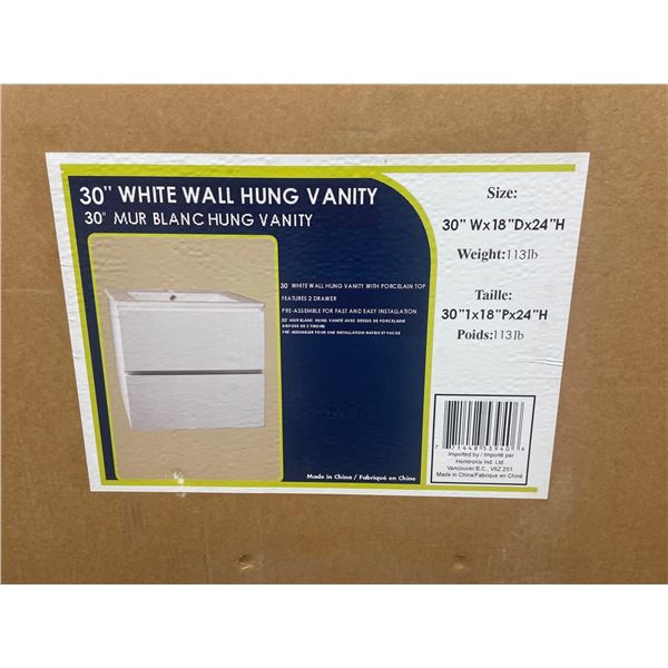 30 inch White Wall Hung Vanity **base only**