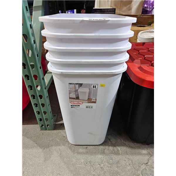 Lot of 5 Sterlite 30L Garbage Cans - No Lids