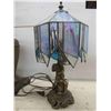 Image 2 : Stained Glass / Brass Table Lamp 18'' H , Silk Plant, 2 Fancy 