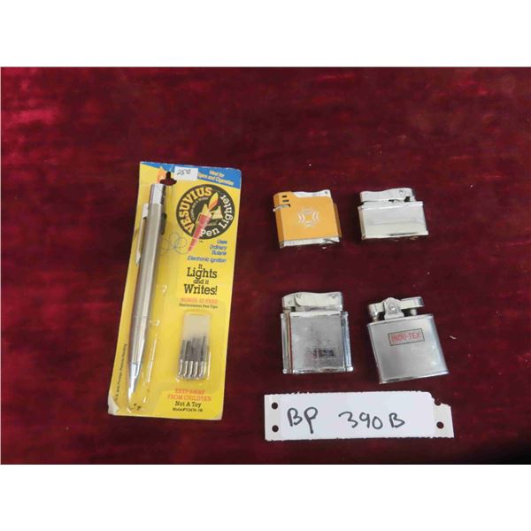 5 Lighter-Brother-Fisher-Marbo-Lite + Vesuvivs Pen Lighter -