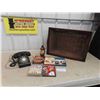 Image 1 : Rotary Desk Phone, 50 Stubby Beer Bottles, 5 DVDs, Wicker Basket