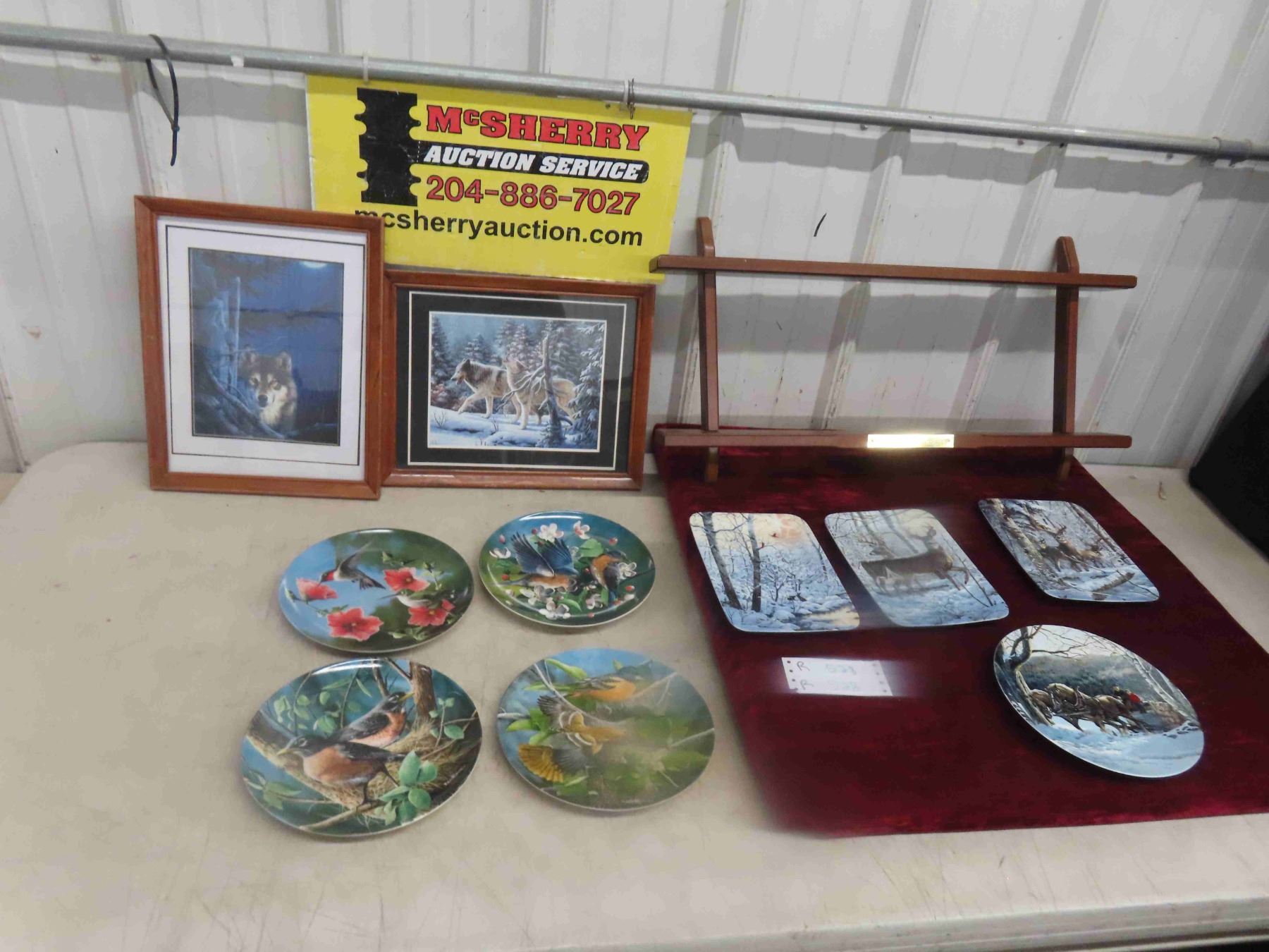 Wildlife Collector , Plate Rack & 2 Wolf Pictures - McSherry Auction ...