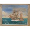 Image 3 : Vintage Framed Original Oil Painting of A Large Sailing Ship at 