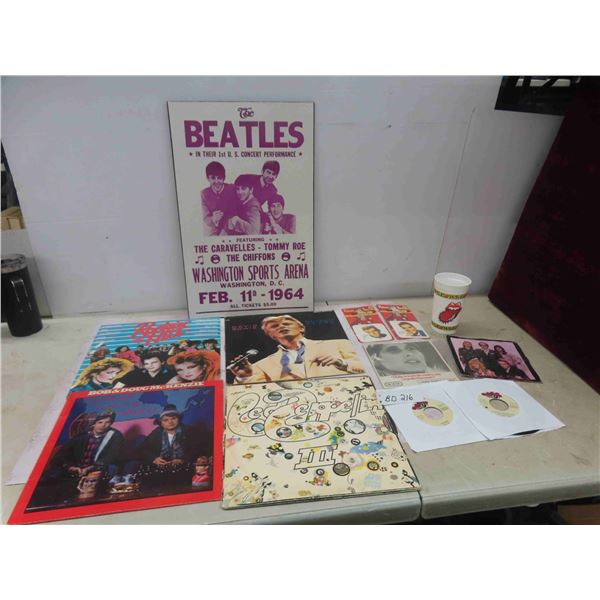 Vintage Music Lot: Beatles Poster Mounted on Board, Bowie