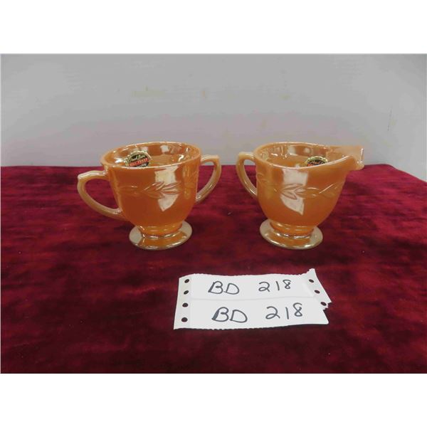 2 Vintage Lusterware with Original Foil Stickers, Cream 