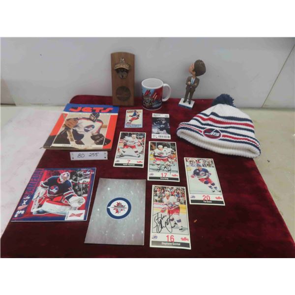 Vintage Winnipeg Jets Lot: Wall Mount Bottle Opener, Signed