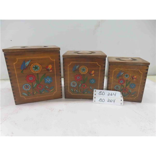 Vintage Retro Wood Dovetail Nesting Kitchen Containers Made 