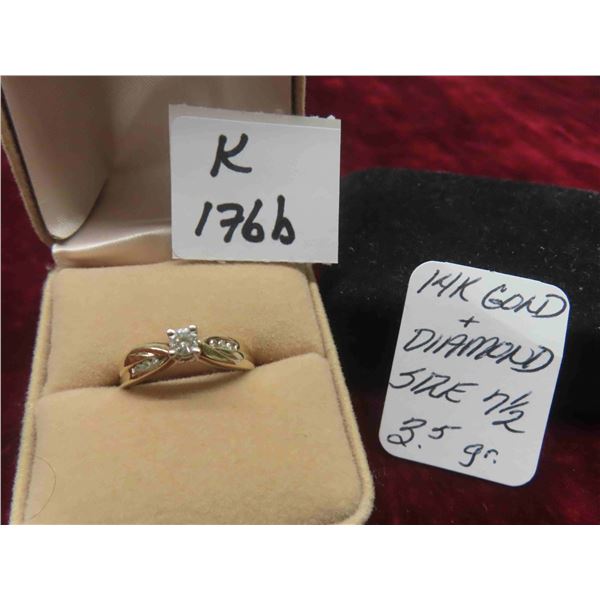 14k Gold + Diamond Ring Size 7 1/2 Total Weight 3.5 