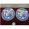 Image 8 : 2 Blue Willow Plates, 2 Japanese Blue and White Anita Bird 