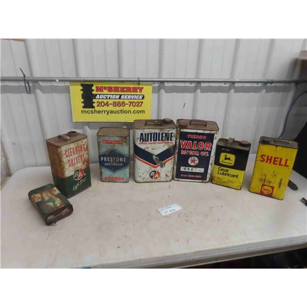 7 Oil Cans 1 Gal + 2 Gal : BA, JD, Shell, Texaco, Prestone