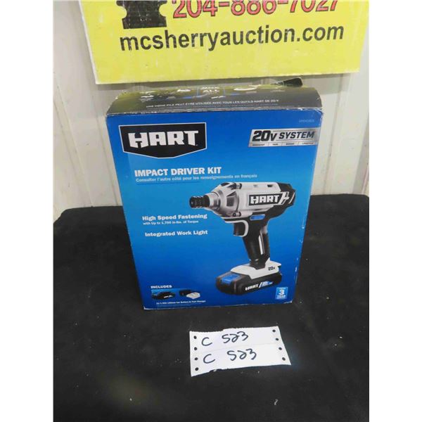 New Hart Impact Driver Kit 20V with Battery and Charger