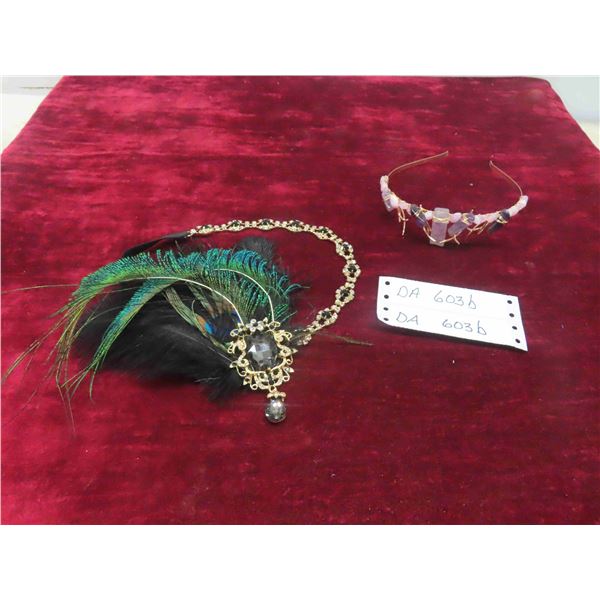 Decorative Head Band with Peacock Feathers , Gold 