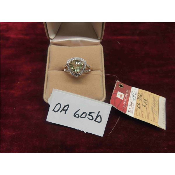 14kt Gold Ring with Cubic Zirconia amd Prasiolite Size 9, 