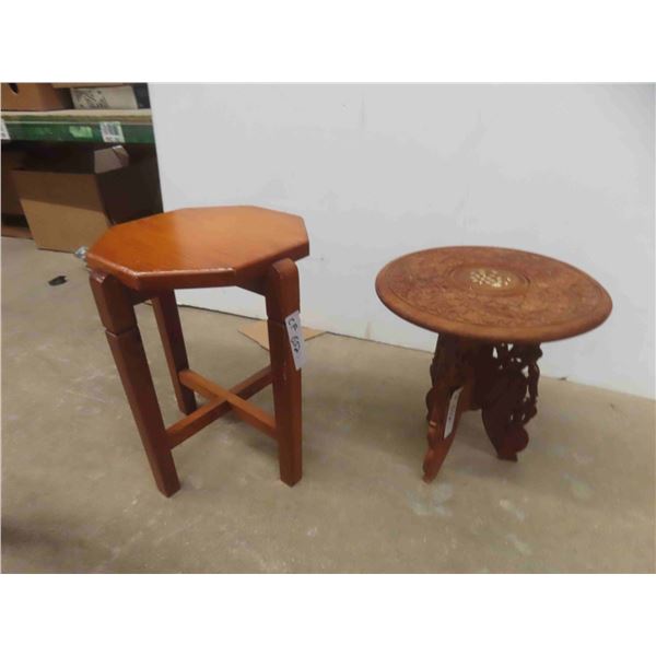 2 Wood Plant Stands (1) 15'' H x 11'' Across, (1) Carved 12'' x 